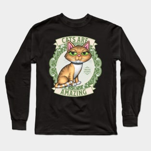 Cute Yellow Tabby Kitty and green wreath Cats are Amazing Long Sleeve T-Shirt